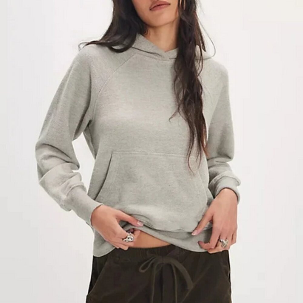 Free People With Everything Sweatshirt Heather Grey Hooded Top S - Picture 2 of 11